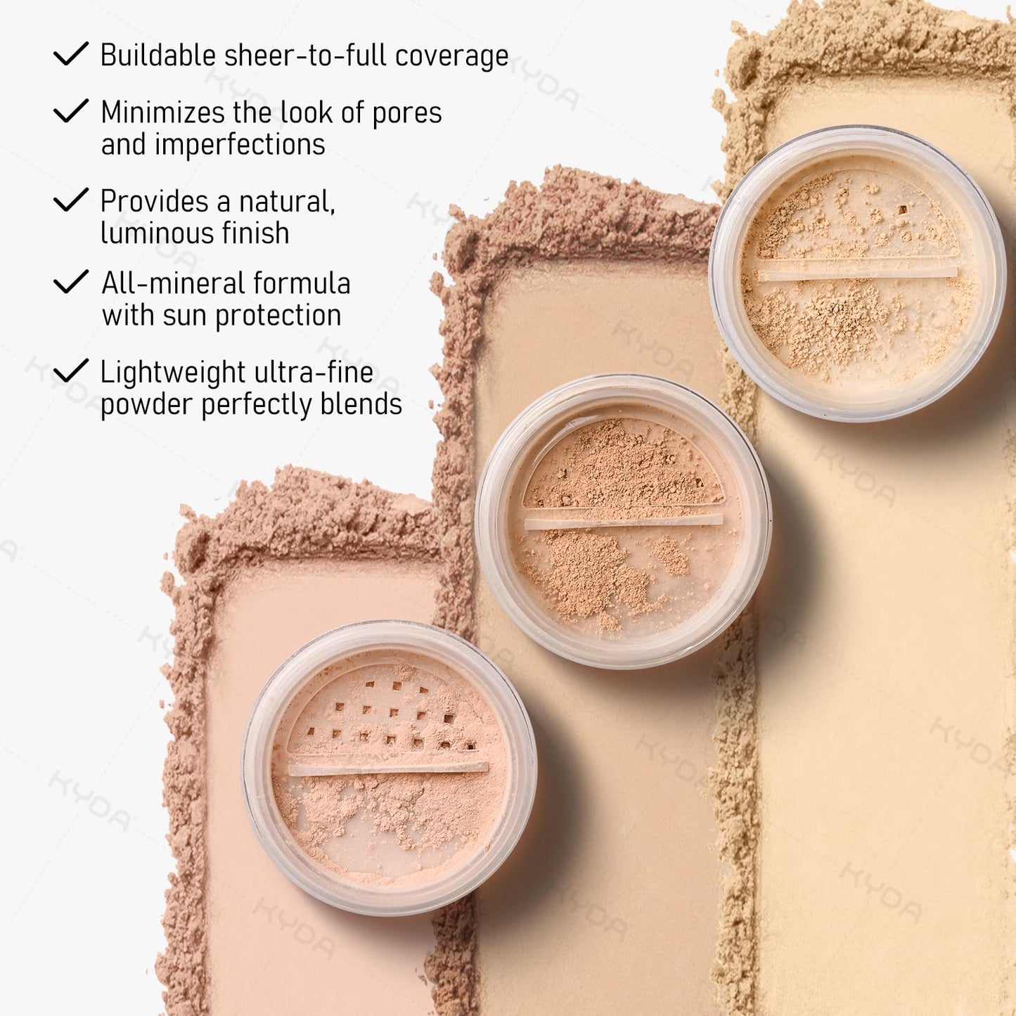KYDA Mineral Powder Foundation, SPF 35, Lightweight Loose Powder Foundation, Skin-improving Mineral Foundation, Buildable Coverage, Natural Glow Base Makeup, 0.28 oz, Fair Light
