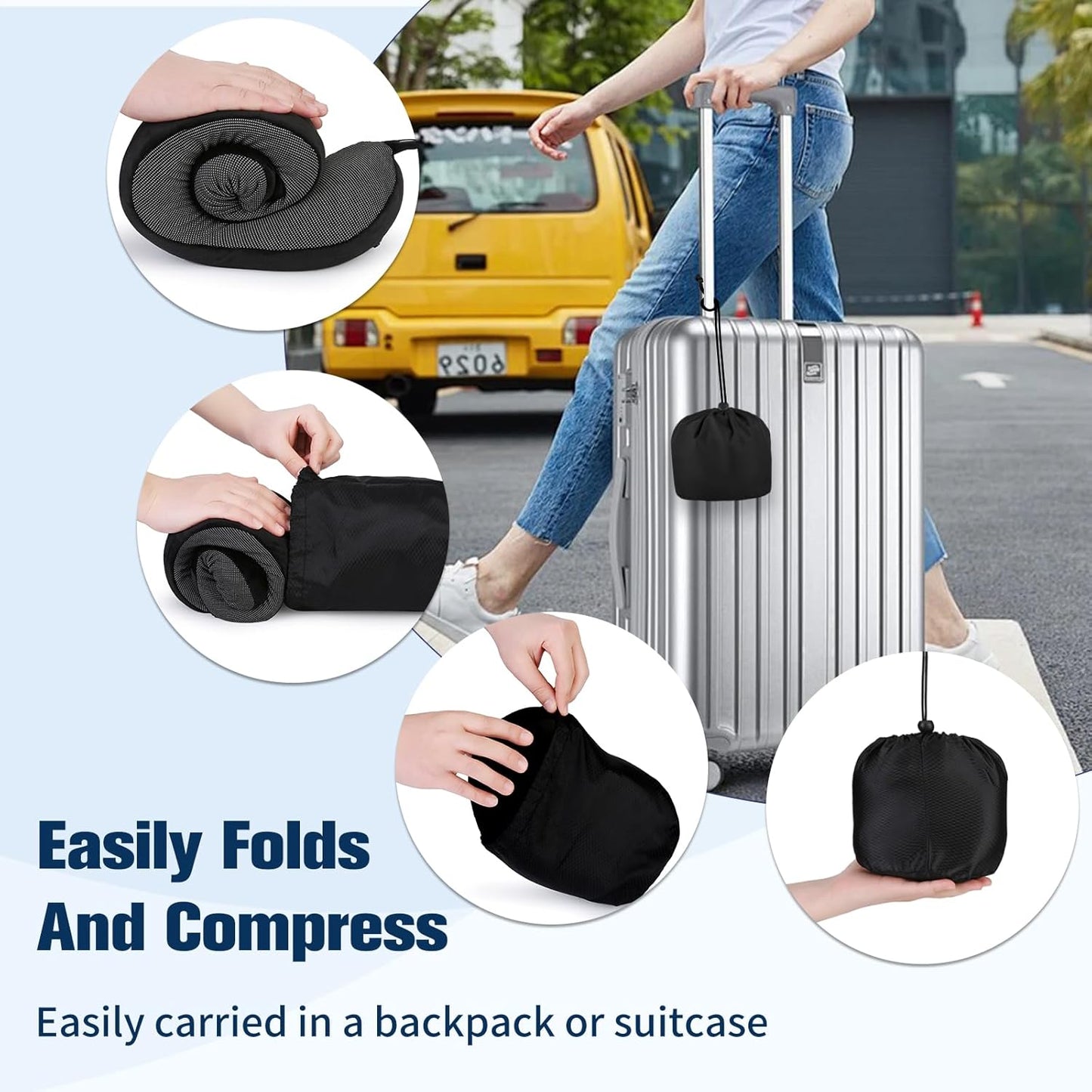 Travel Neck Pillow - 100% Pure Memory Foam with Eye Mask & Earplugs | Adjustable & Portable for Airplanes