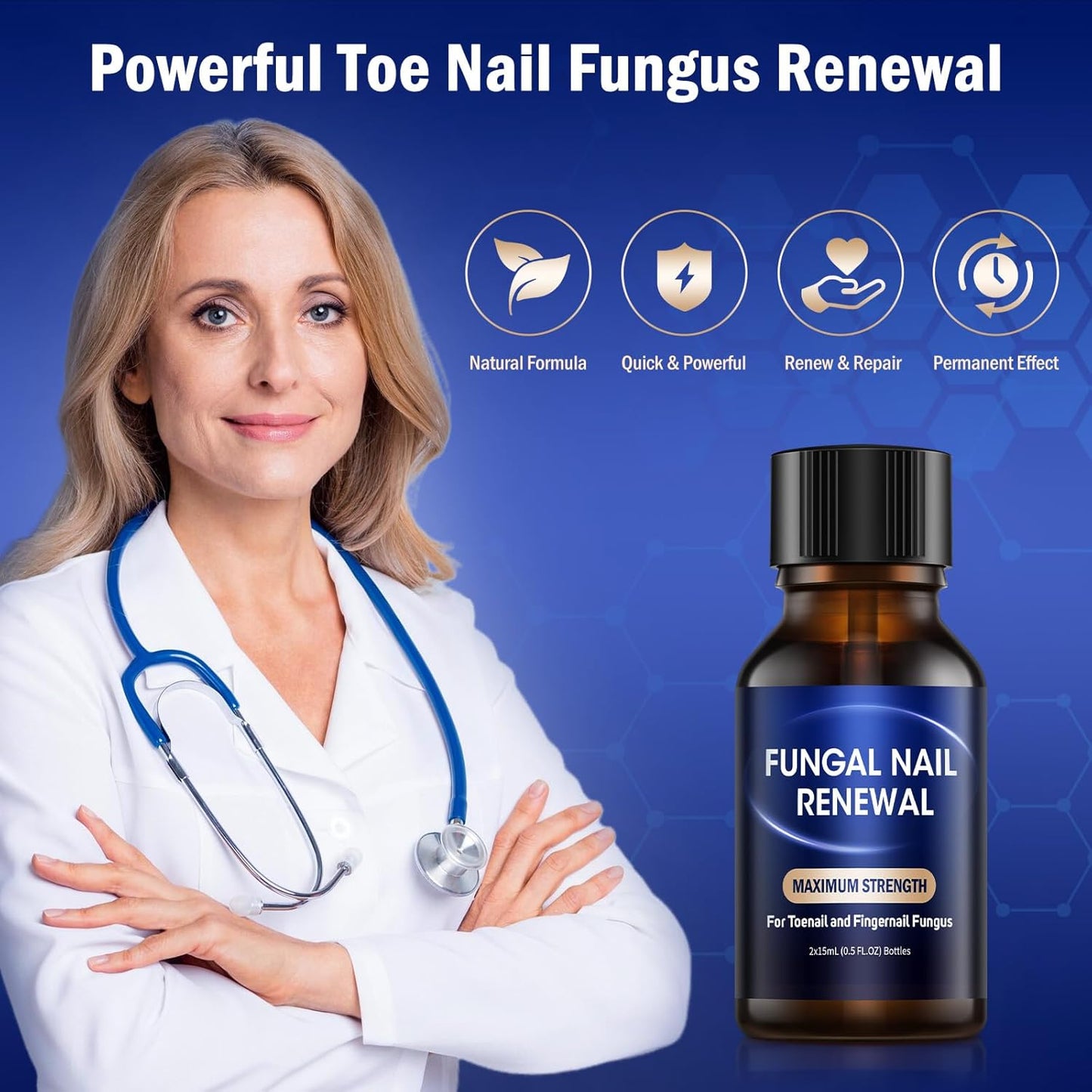 Toe Nail Fungus Renewal Treatment - Fast Acting Solution for Thick, Discolored Nails | 2-Pack
