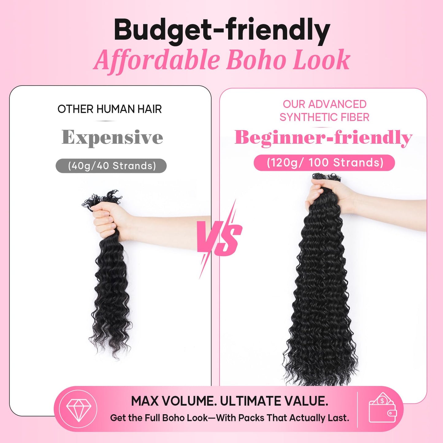 Miracle Knots Feather Crochet Hair (Deep Wave) - 18" Hand-Tied Synthetic Extensions, 150 Strands Soft Cotton Core Glue-Free Knotless Hair Pieces (Natural Black)