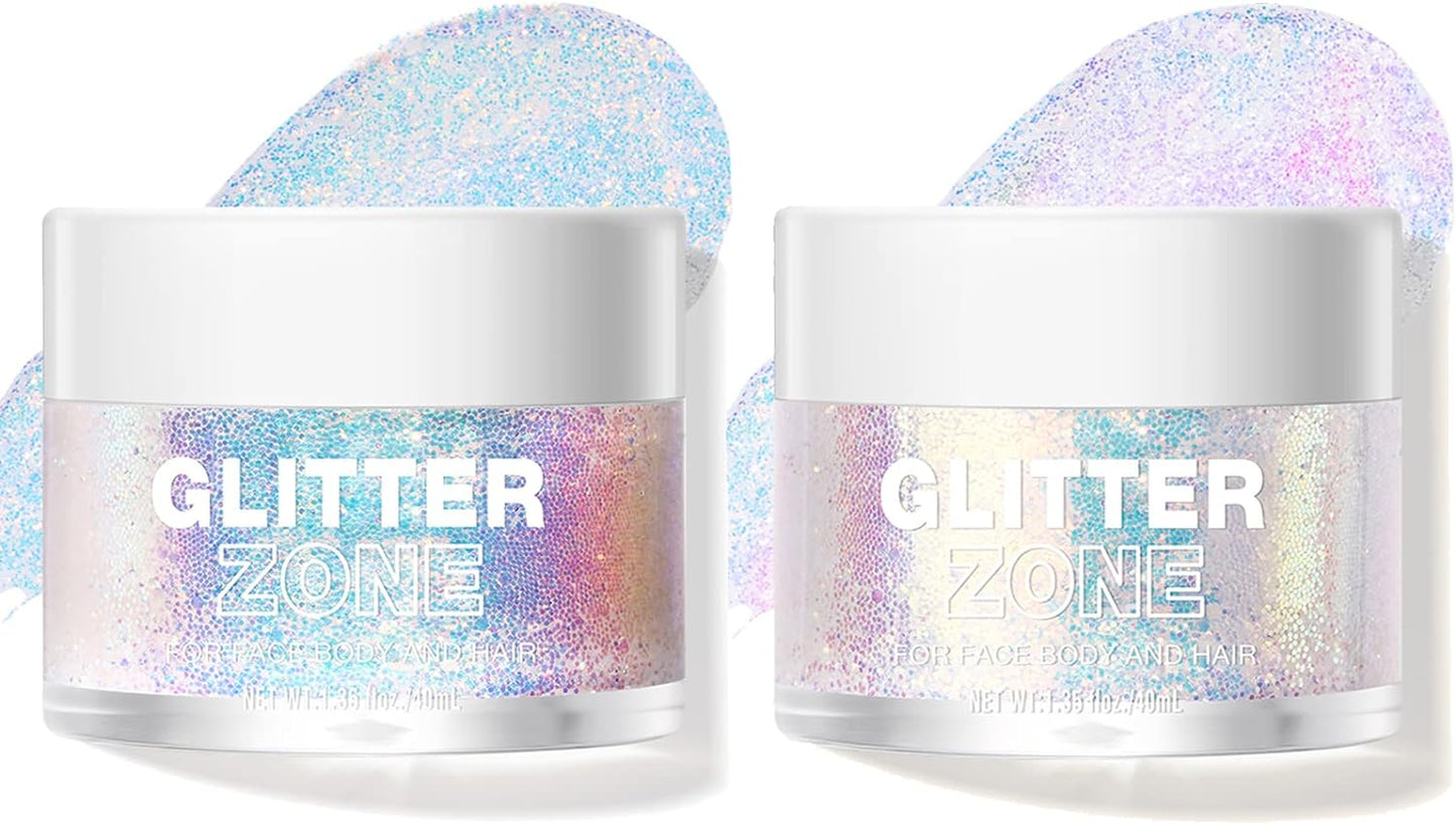 LANGMANNI Holographic Body Glitter Gel - Color Changing Vegan Glitter for Face, Hair & Lips | 1.35 oz (Sparkling Pink)
