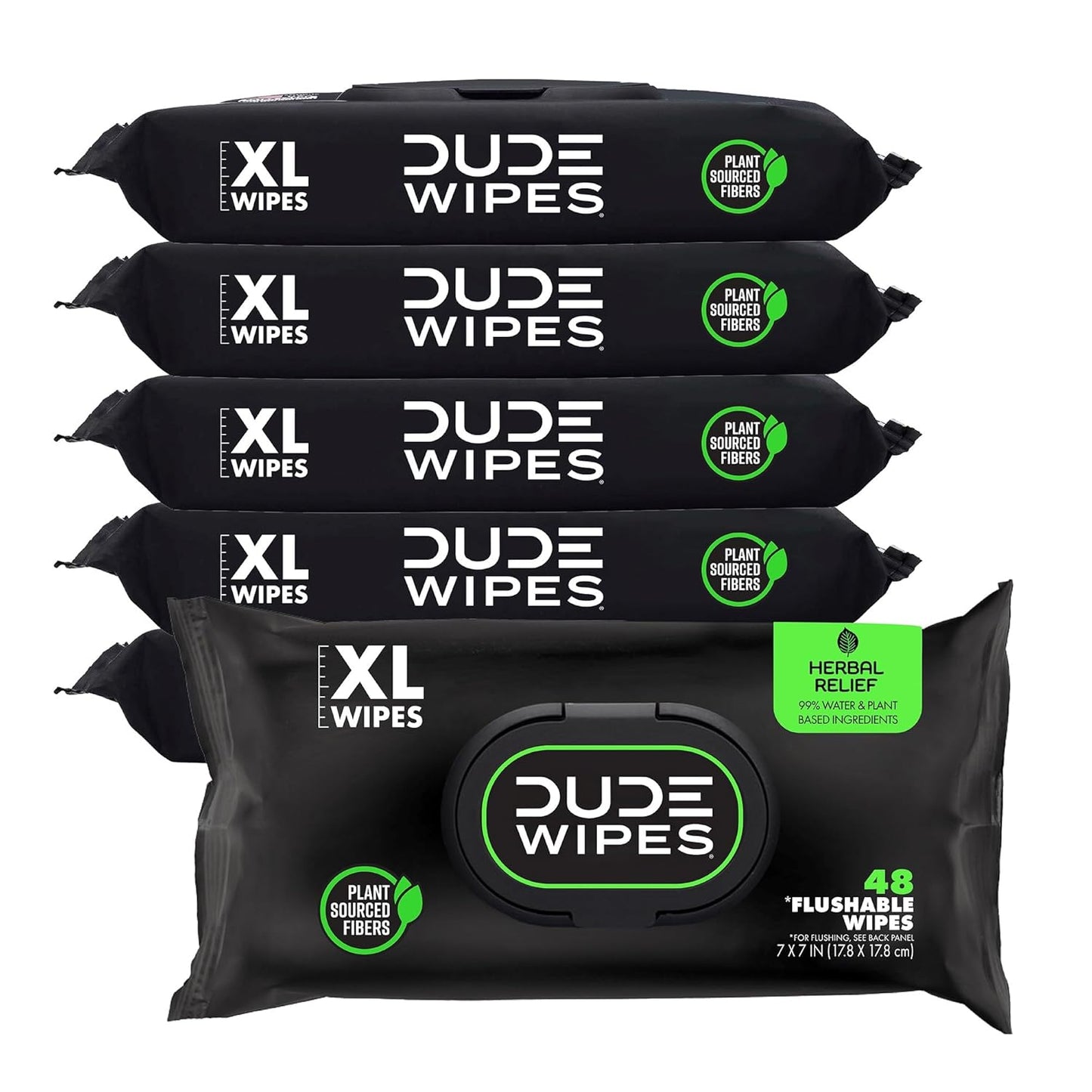 Dude Wipes Unscented Flushable Wipes - Extra-Large Adult Wet Wipes for Sensitive Skin | 6 Pack (288 Count) with Vitamin E and Aloe