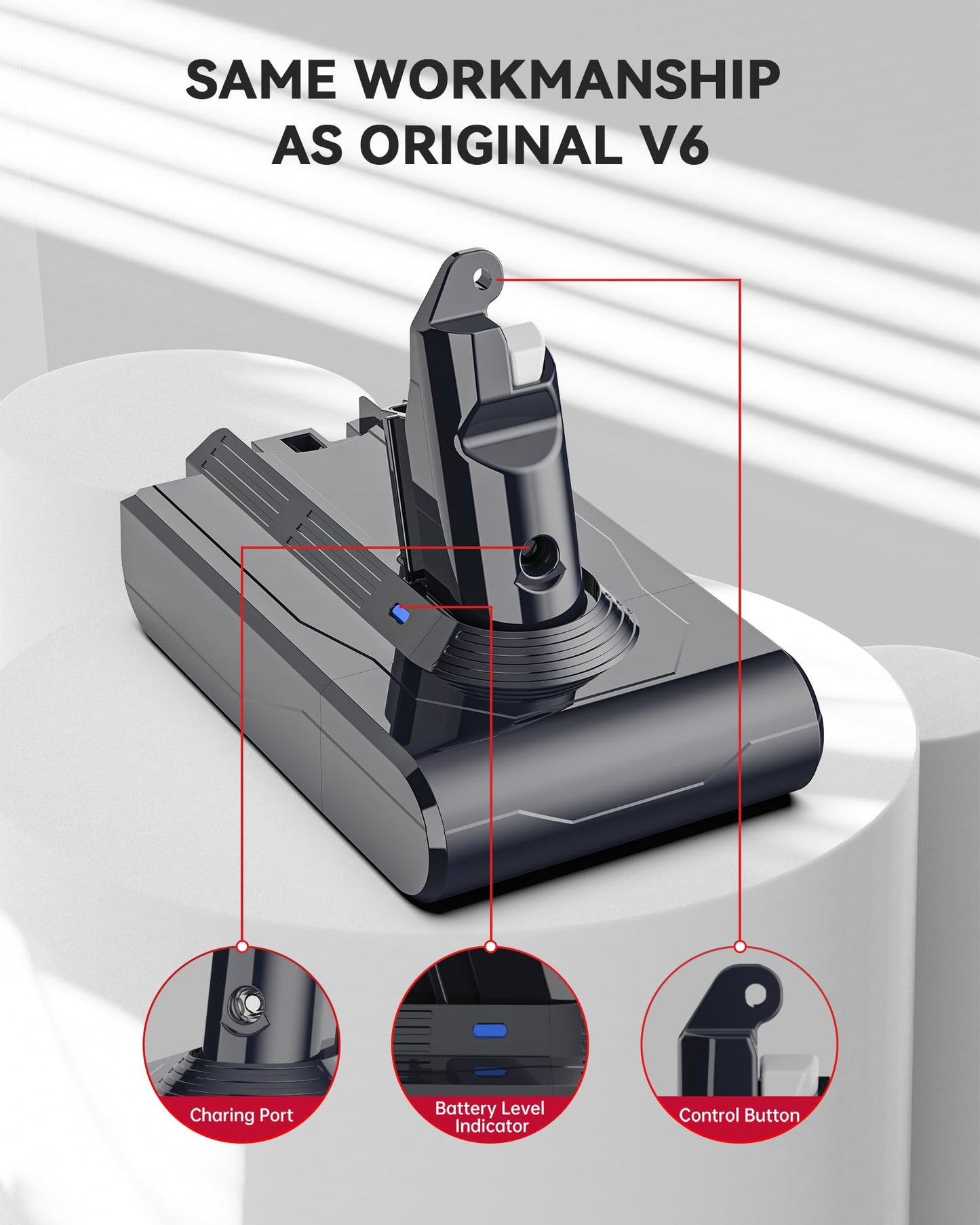8000mAh Rechargeable Replacement Battery for Dyson V6 Series Vacuum Cleaners, Providing 26 Minutes of Runtime in Standard Mode, Installs in Just 3 Minutes, Includes 2 Pre Filter and 1 Post Filter