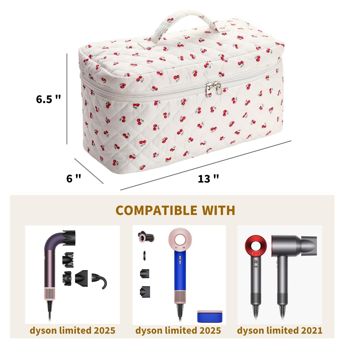 Saikaspotts Padded Travel Case Compatible with Dyson Airwrap Complete Styler and Attachments, Quilted Cotton Portable Storage Bag for Hair Dryer Shark Flexstyle Dyson Airwrap Brush Hair Accessories