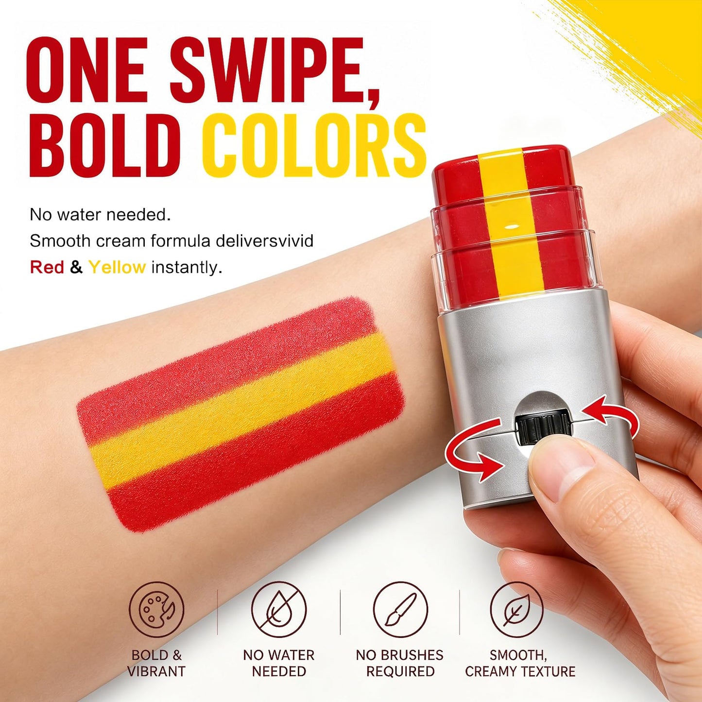 Red Yellow Red Face & Body Paint Stick, Sports Eye Black-Style Makeup Stick, Soccer Fan Makeup, Waterproof Sweatproof Cream Paint for Football Baseball Fans, Fiesta Party Flag Color Makeup