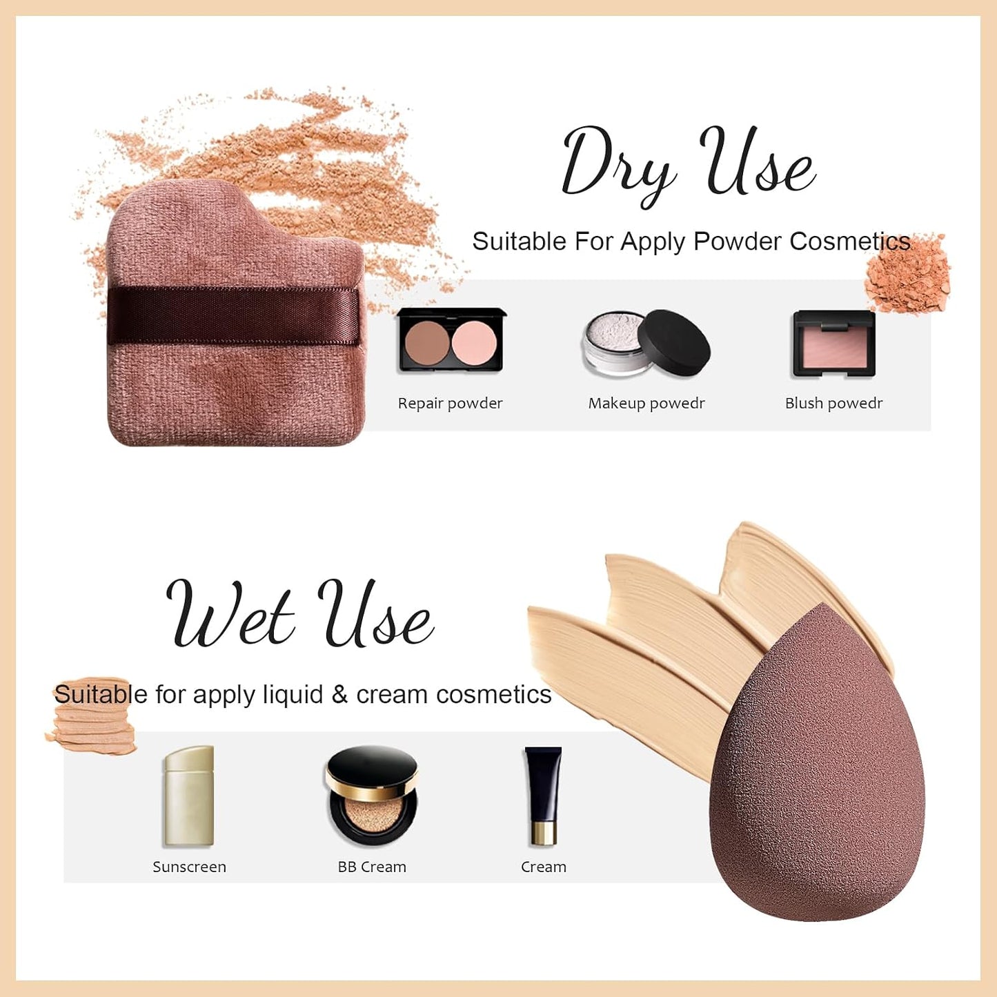 Kabuki Brush Makeup Sponge Set - 8 Essential Tools for Flawless Application | Includes Foundation Brush & Powder Puff