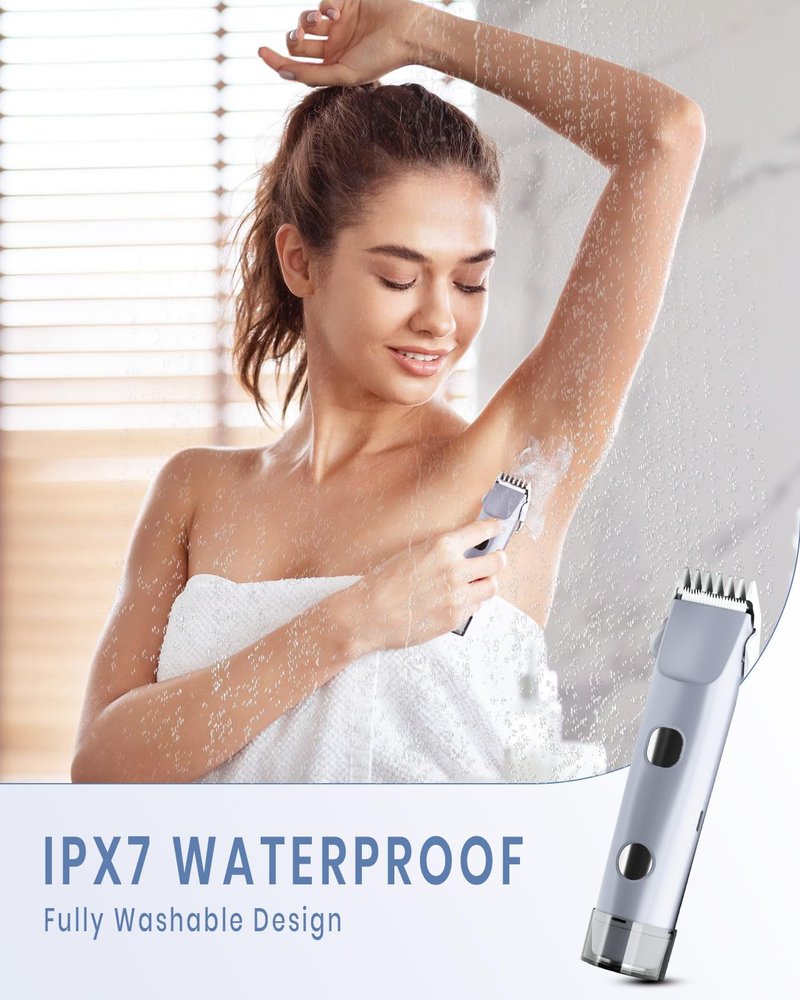2-in-1 Bikini Trimmer for Women, IPX7 Waterproof Electric Shaver, Body Hair Trimmer & Electric Razor for Face, Lips, Pubic Area, Legs,Purple
