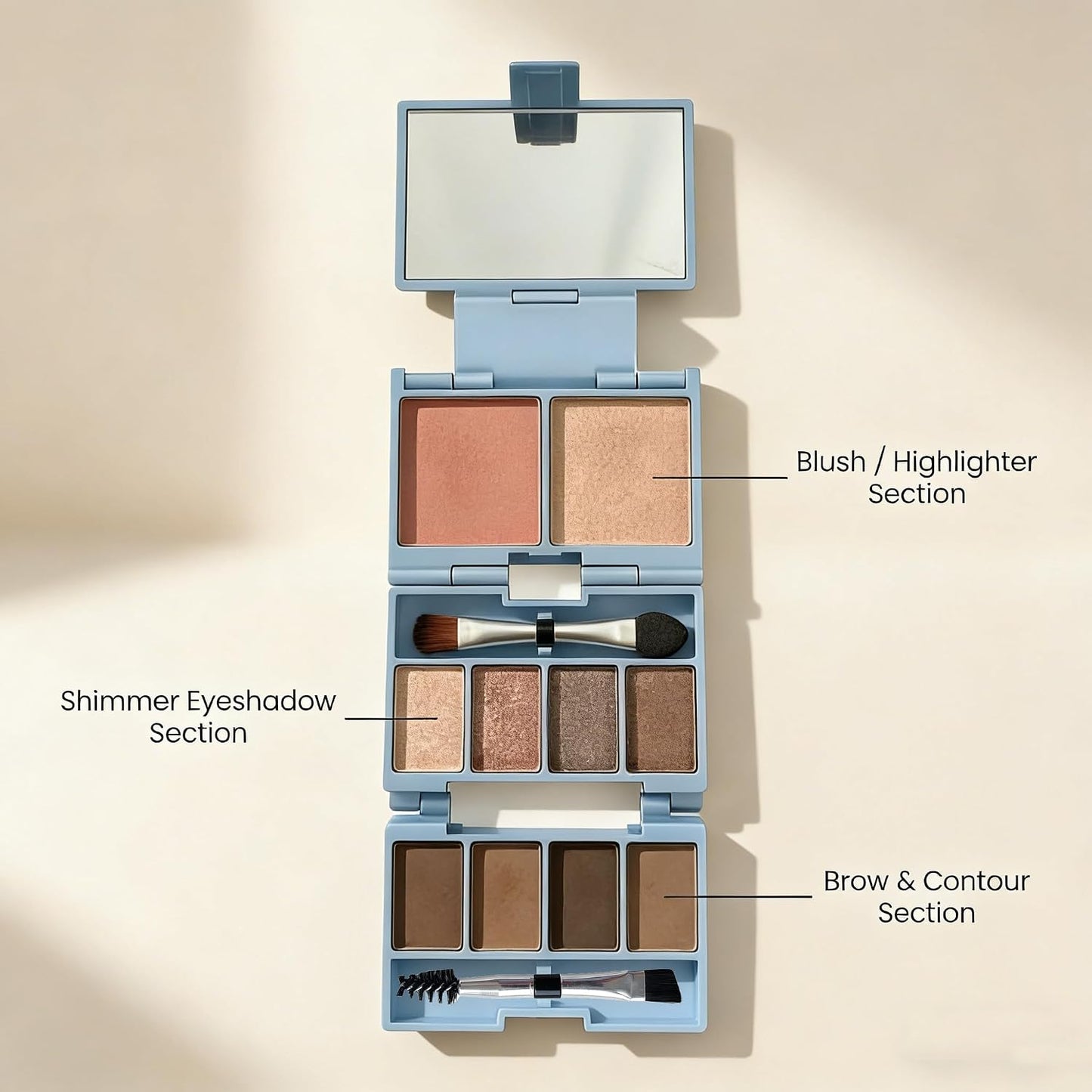 Mini Foldable Magnetic Makeup Palettes - 3-Layer Eyeshadow Organizer | Travel-Friendly, Pink & Blue