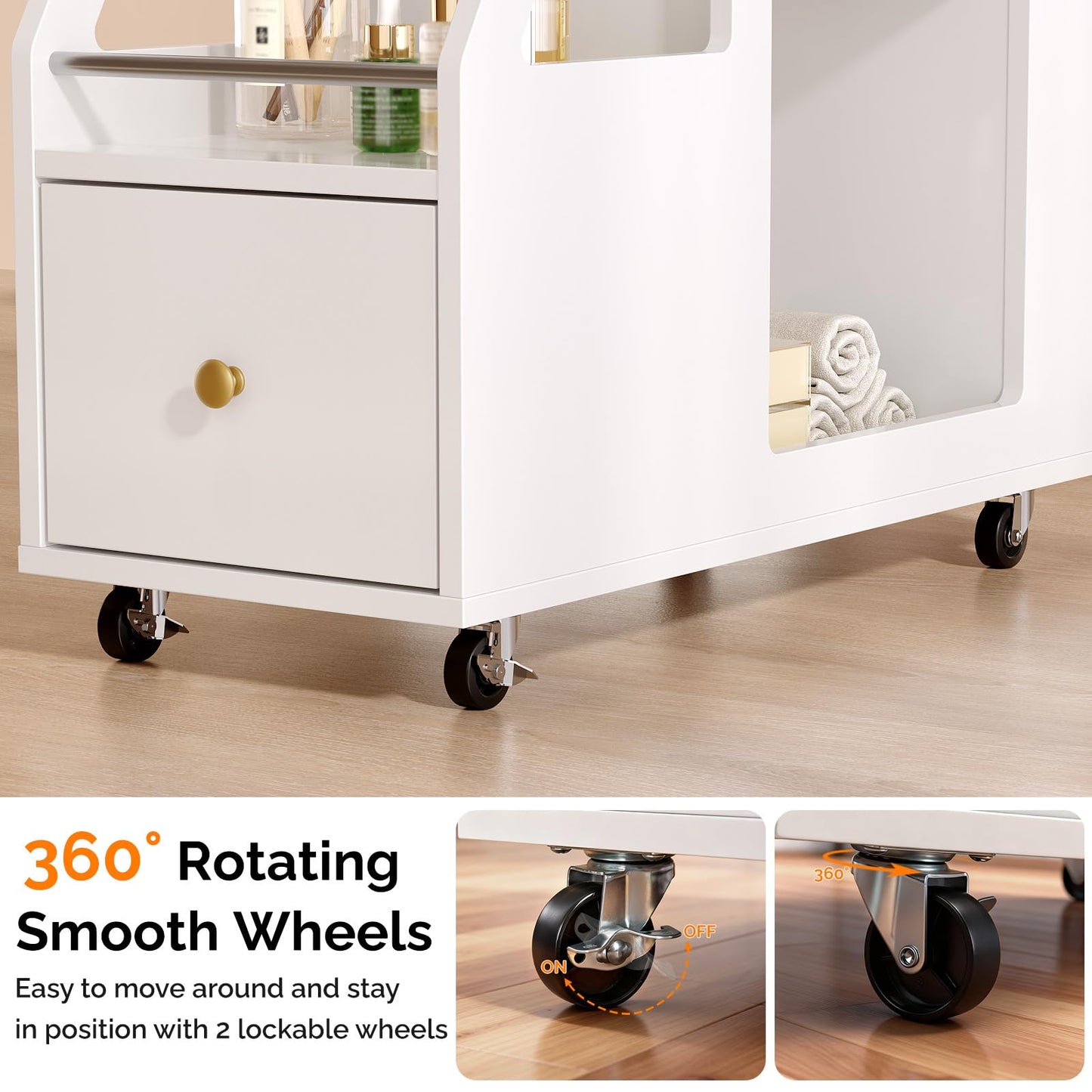 Esthetician Cart with Wheels, Salon Cart Tool Organizer, Utility Trolley with 1 Drawer, 5 Open Shelf, Side Table Mobile Storage Cabinet for Beauty Salon Spa, White
