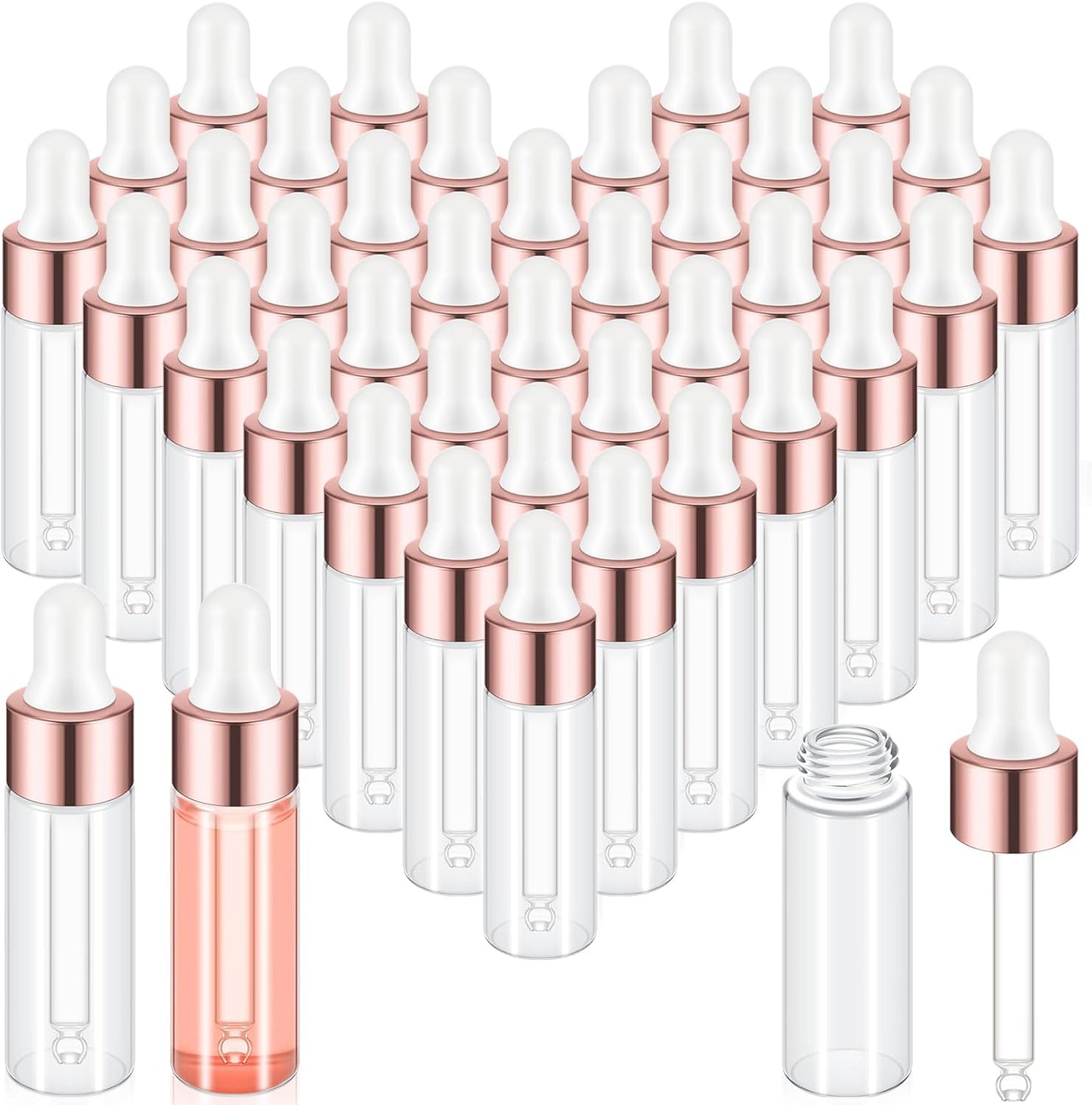 Mini Glass Oil Dropper Bottles - 100 Pcs 1 ml Clear Essential Sample Containers | Travel-Friendly Perfume Vials with Caps
