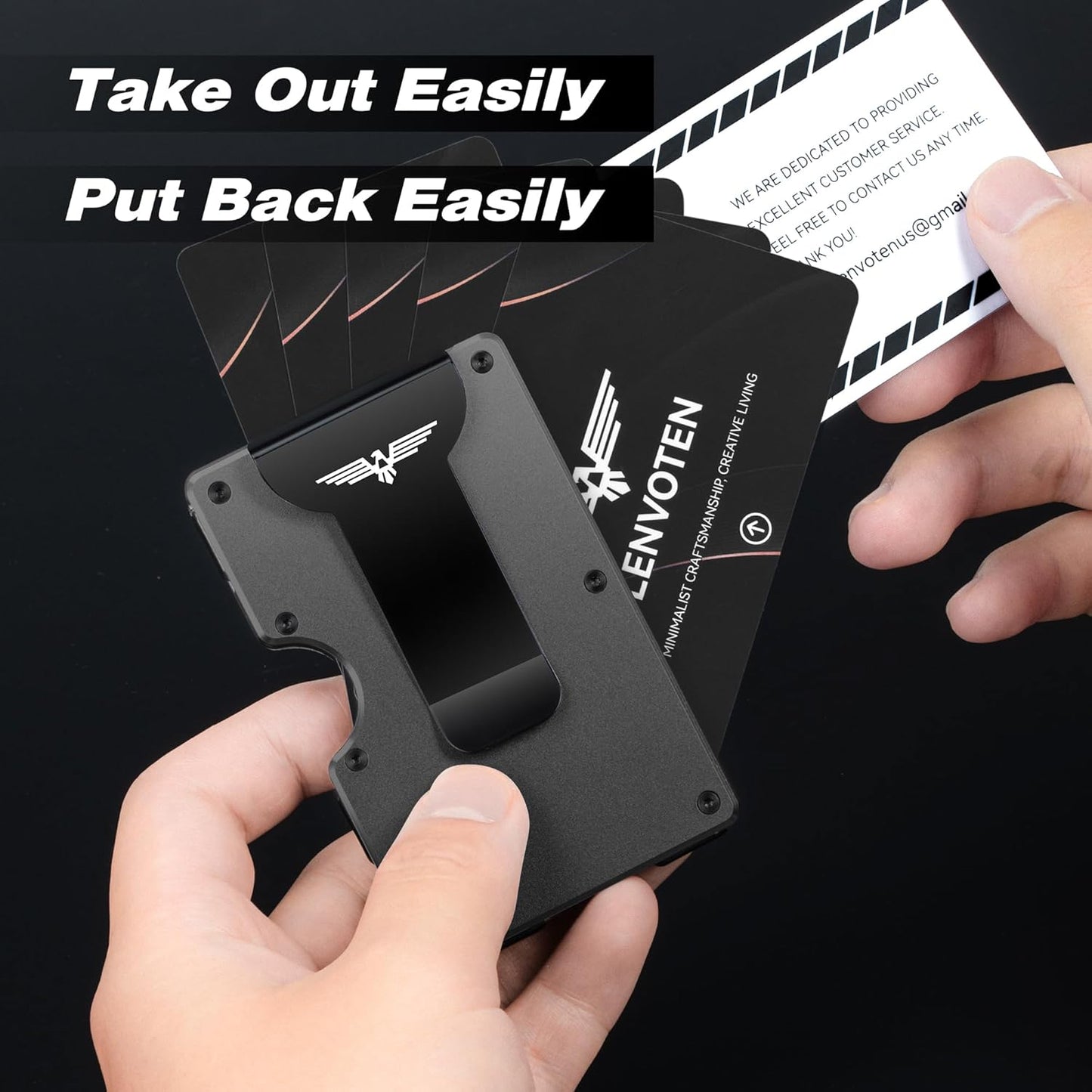Lenvoten Minimalist RFID Blocking Wallet for Men - Slim Metal Design | Holds 20 Cards & Cash | Scratch-Resistant Finish