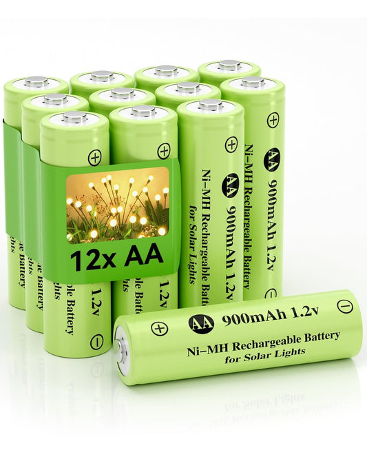 Howardly 1.2v AA Ni-MH Rechargeable Battery, Double A 900mAh 1.2V Rechargeable Battery Pre-Charged, High Capacity for Outdoor Solar Lights, Lawn Lamps, String Light (AA-900mAh-12pack