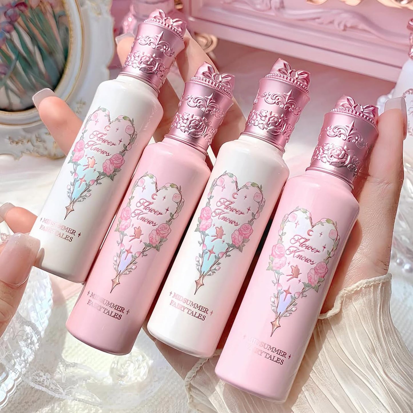 Flower Knows Midsummer Fairytales Liquid Highlighter&Eyeshadow,Silver Glitter Highlighter Makeup,Shimmer Face Illuminator,Blendable&Long-lasting face Highlighter for All Skin Tones(01 Moonlight Swing)