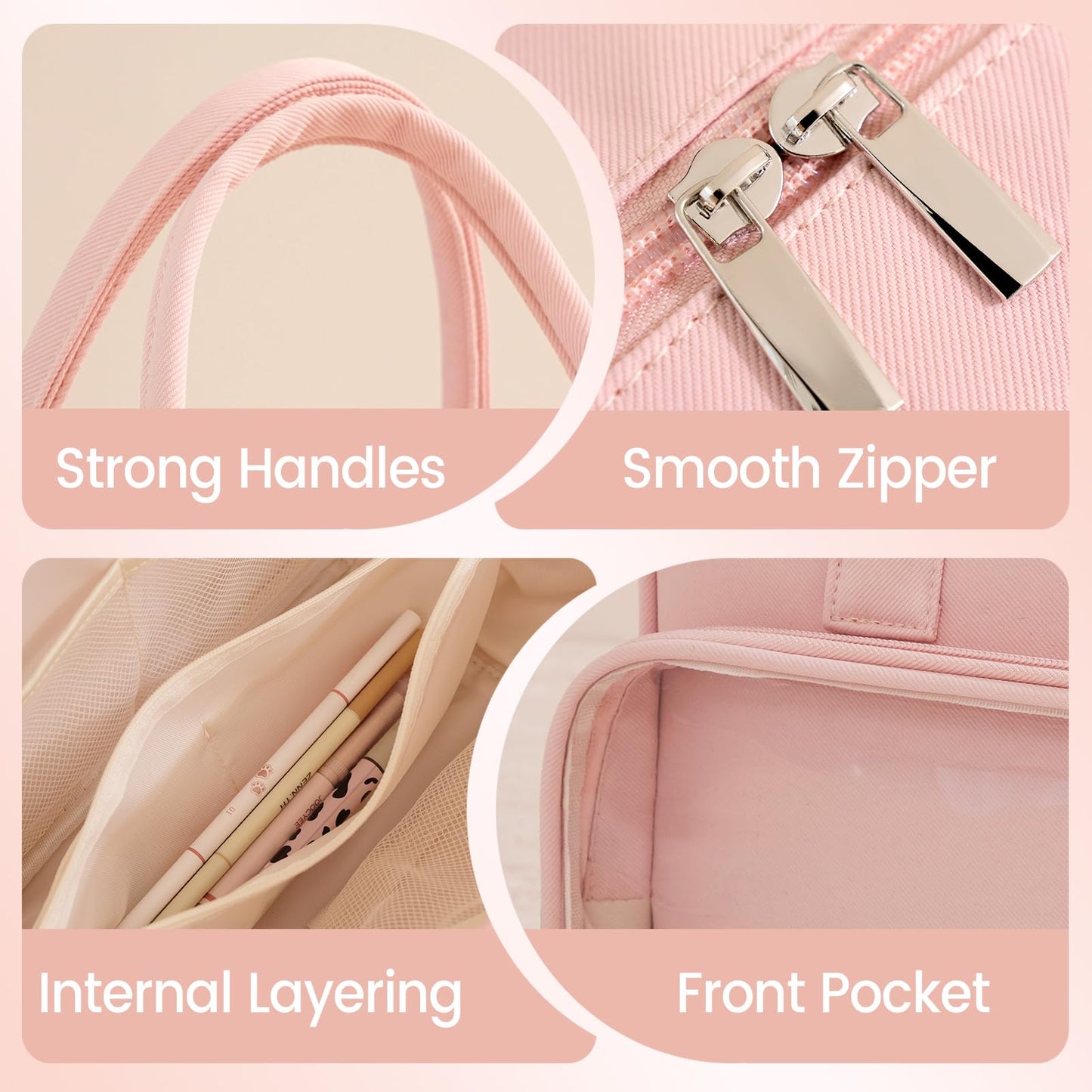 SODEER Toiletry Bag with Clear Window,Lightweight Travel Makeup Organizer with Handle,Ita Bag Style for Cosmetics & Pins,Pink