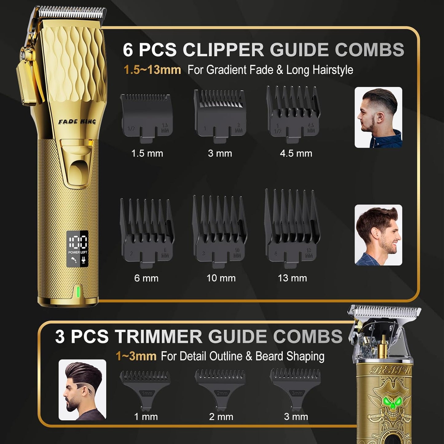FADEKING® Professional Hair Clippers - Cordless Barber & Beard Trimmer Set | Complete Men's Grooming Kit