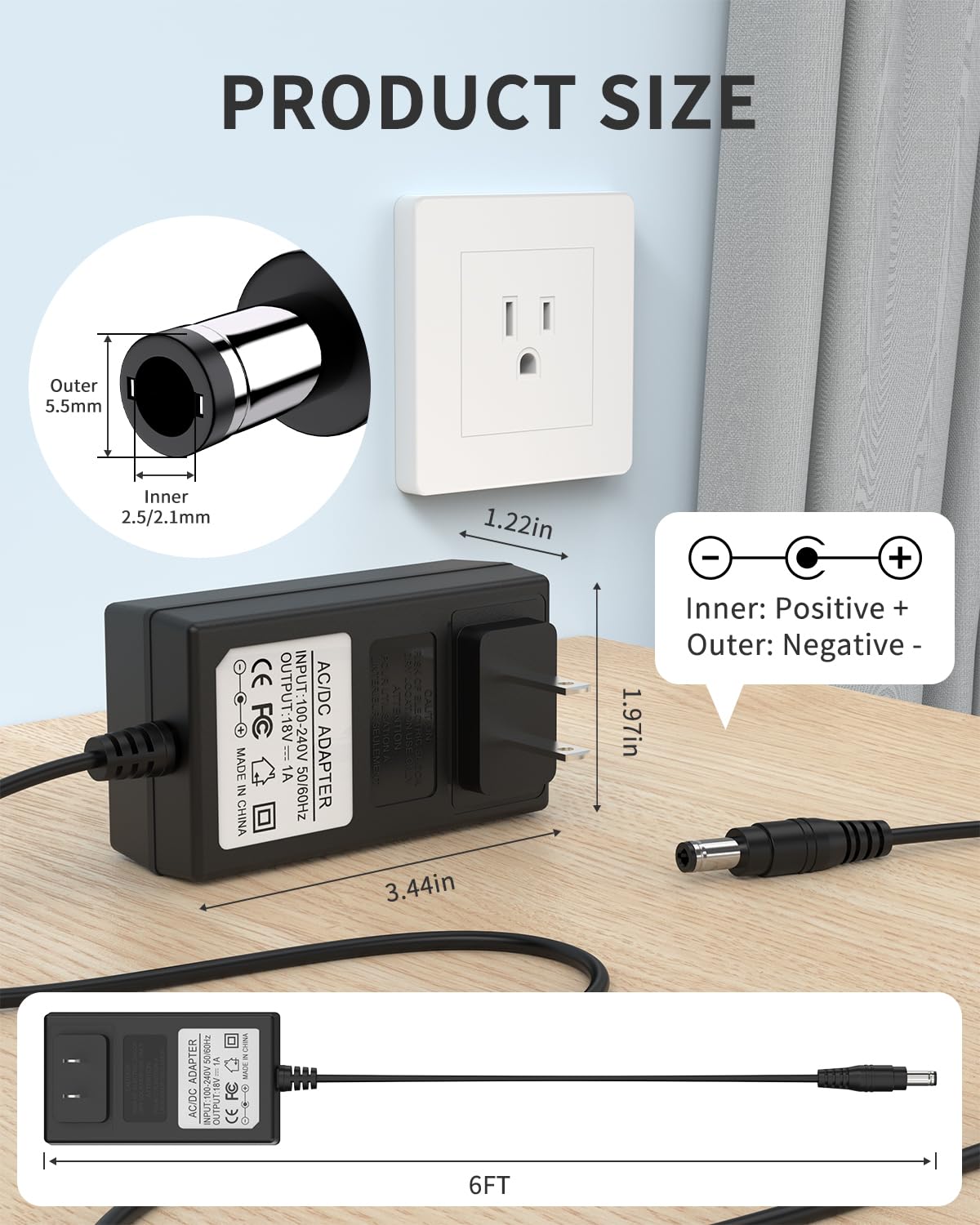 18V 1A AC DC Power Supply Adapter, US Wall Charger, DC Plug 5.5x2.1mm & 2.5mm Compatible with for 18volt (0.1A 0.15A 0.2A 0.25A 0.3A 0.4A 0.5A 0.6A 0.7A 0.8A 0.9A) 100mA~1000mA Equipment