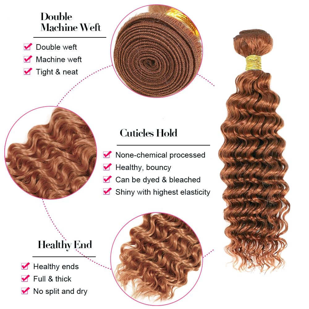 28 30 32 inch #30 Bundles Human Hair Brown Deep Wave 3 Bundles Light Brown Human Hair Bundle 150g