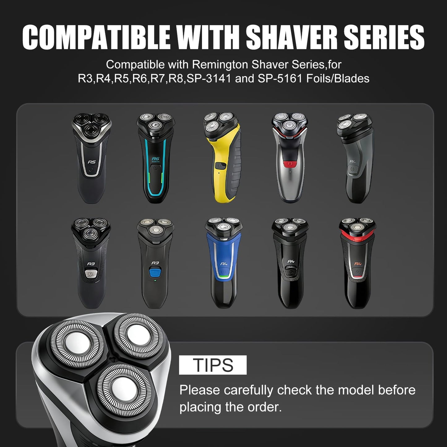 2PACK（Black） Universal Rotary Replacement Shaver Head,Compatible with Remington Shaver Series,for R3,R4,R5,R6,R7,R8,SP-3141 and SP-5161 Foils/Blades