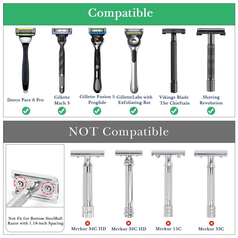 Linkidea 2 Pack Stainless Steel Safety Razor Stand, Travel Shaver Stand, Compatible with Long Handle Safety Razor, Fusion 5, ProShield, Mach 3 (Black)