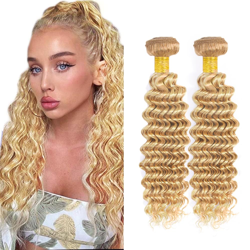 613 Bundles Human Hair p27/613 Bundles 12 12 inch Honey Blonde Deep Wave Bundle Human Hair Blonde Bundle P27613 Color