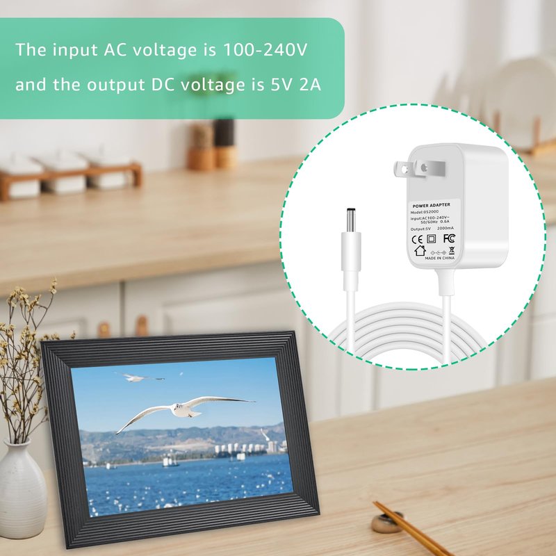 5V2A Charger Power Cord Suitable for Aura Carver AF100 AF900 SR-A30502000U2, White Wire Length 5 Feet (1Pack)