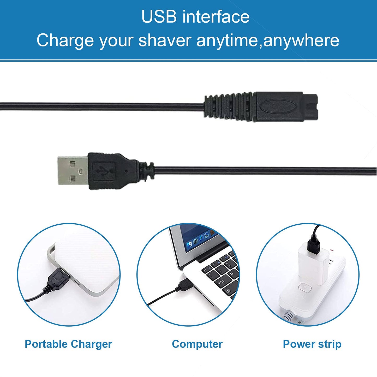 LinMei USB Shaver Charger Compatible with Microtouch Solo Men's Rechargeable Full Body Hair Trimmer Original Replacement 31.5 in Solo Charger Cord with Cleaning Brush