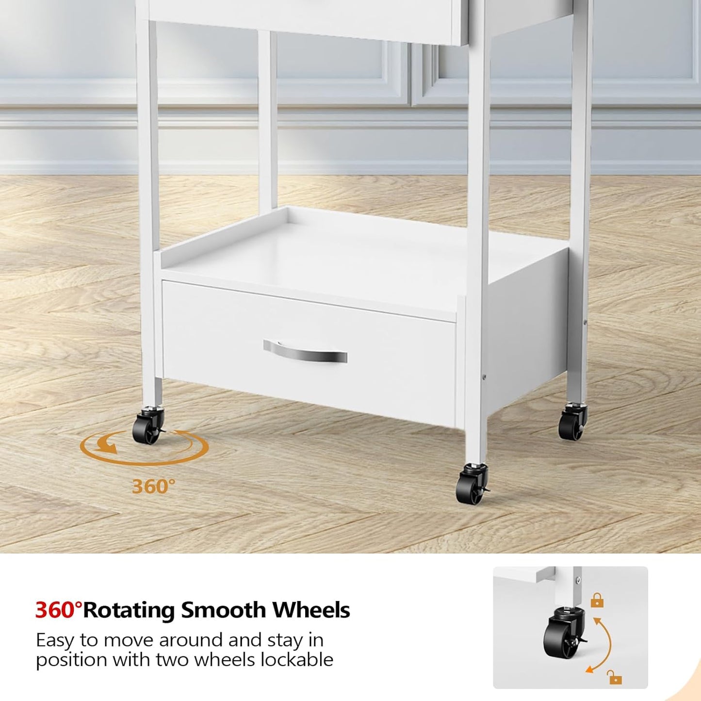 OmySalon Salon Trolley Cart - Mobile Beauty Spa Organizer with 2 Drawers & 2 Trays | White