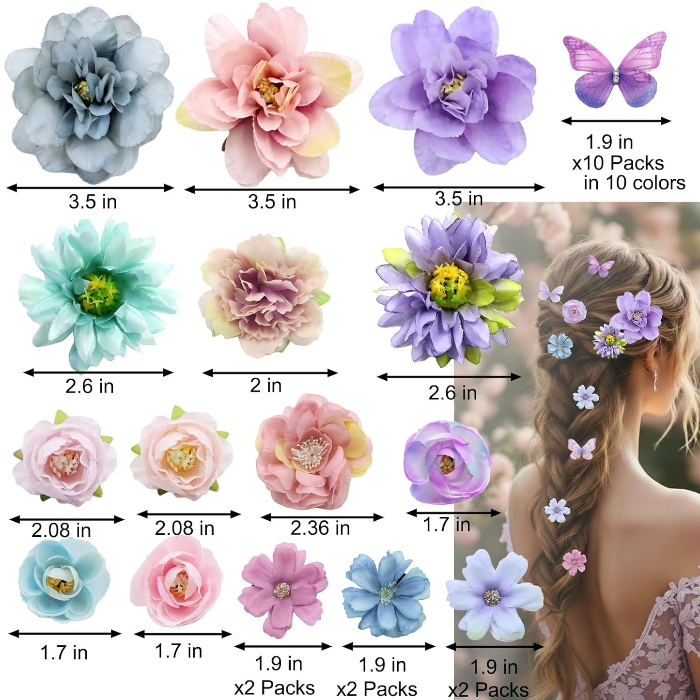 Flower Butterfly Hair Clips Set - 28 PCS Boho Floral Accessories | Romantic Purple for Festivals