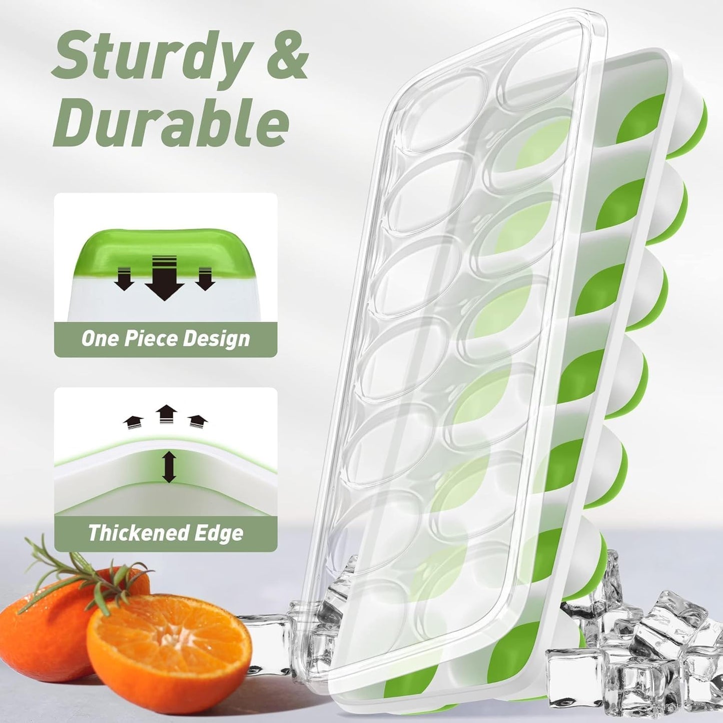 ChefAide Ice Cube Trays - 4-Pack Stackable Silicone & Plastic Molds for Easy Release | 56-Cube Capacity