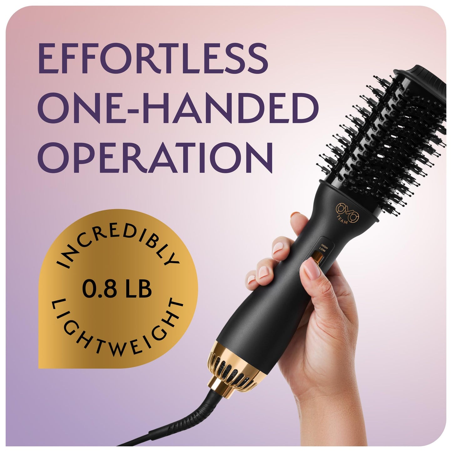Manual Dual Voltage Blowout Hair Dryer Brush, Professional Hot Air Brush for European Travel 110V-120V/220V-240V, Black Gold Dryer and Volumizer for Women, 2.4 INCHES Oval Shape