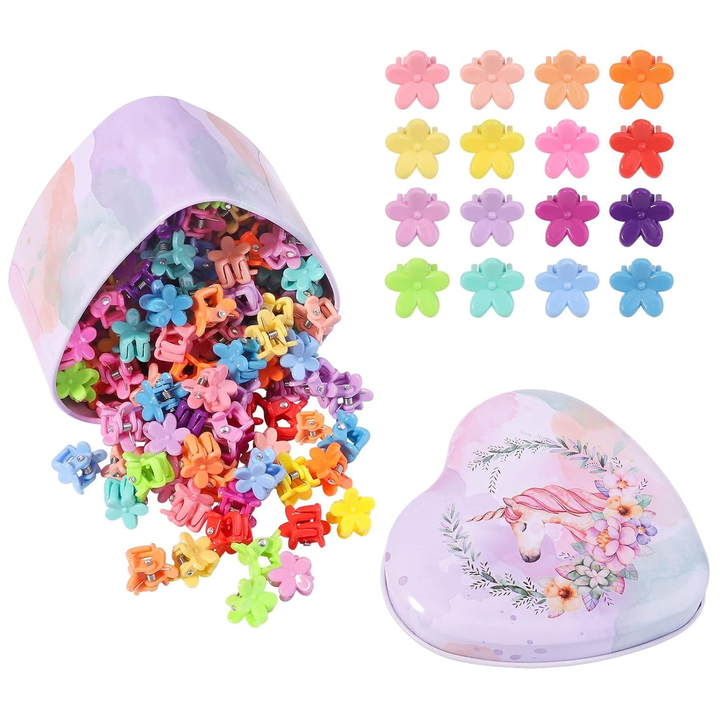 128pcs Baby Girls Hair Clips - Mini Claw Clips in Flower & Butterfly Styles | Hair Barrettes with Organizer Box