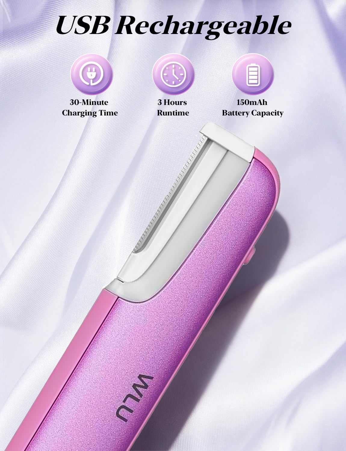 WLU Dermaplane Razor for Women Face, Rechargeable Dermaplaning Tool for Face with Sonic Technology, 3 Speeds LED Light 10 Blades for Women Royal Purple