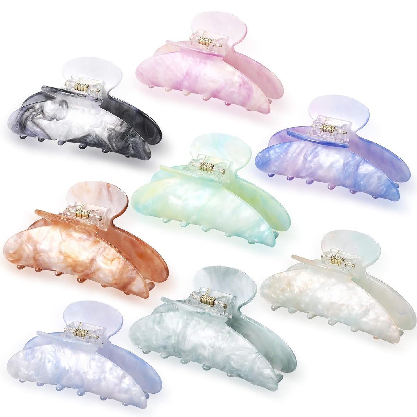 Large Acrylic Hair Claw Clips for Women - 8 Pcs Non-Slip Strong Hold | French Turquoise Color