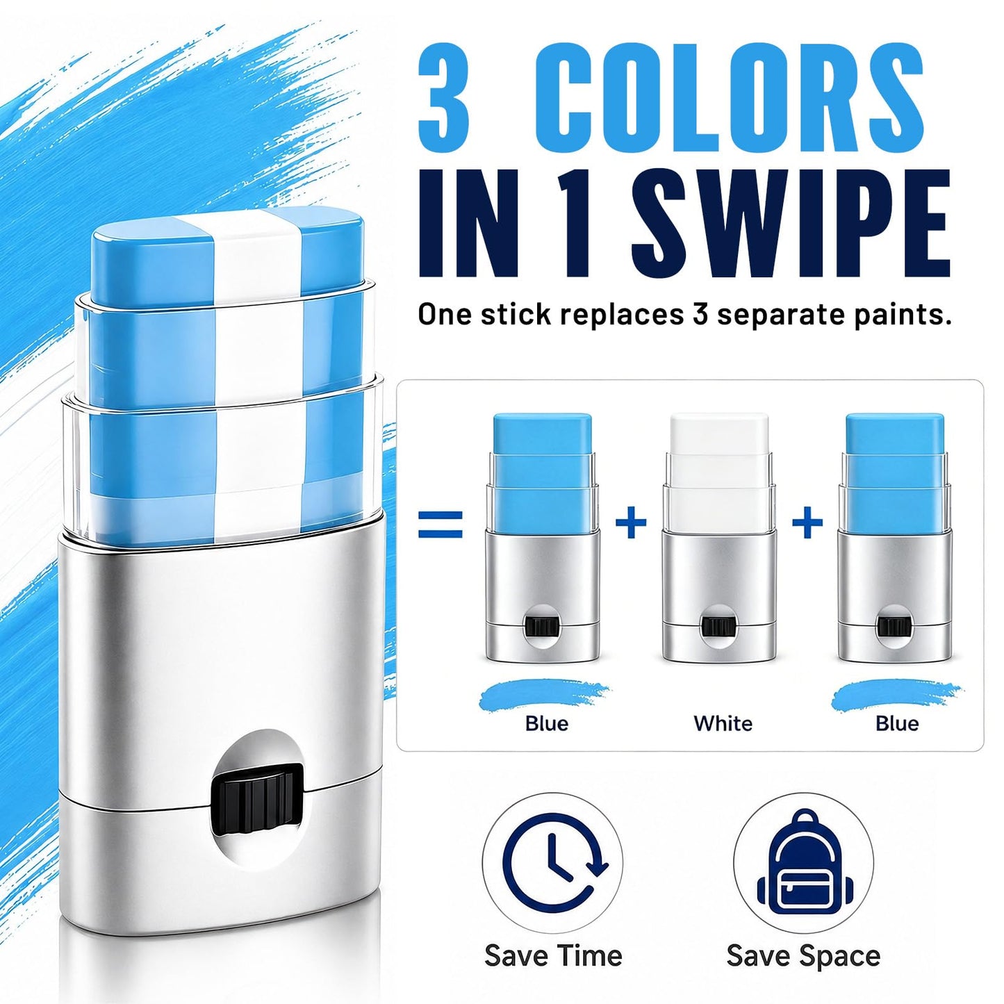 Blue White Blue Face & Body Paint Stick, Sports Eye Black-Style Makeup Stick, Soccer Fan Makeup, Waterproof Sweatproof Cream Paint for Football Baseball Fans, Flag Color Makeup for Watch Parties