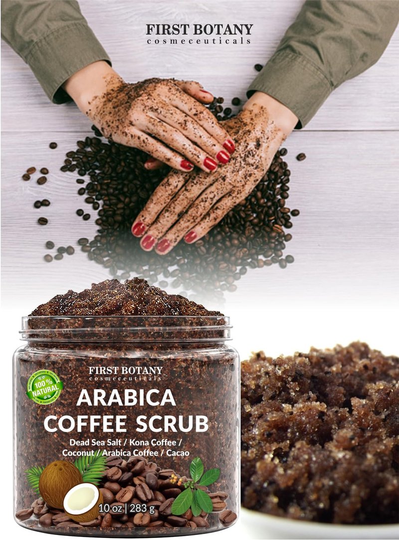 Natural Arabica Coffee Scrub - Organic Coffee & Shea Butter for Acne, Cellulite, Stretch Marks | 10 oz