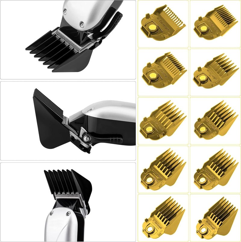Anrom Magnetic Clipper Guards 10PCS for And-is Master Hair Clipper MBA, MBX, MC-2, ML、MA-1, RACA, PM-1, PM-2, PM-3, PM-4, PM-5, PM-famil, US-1 lengths, from 1/16" to 1" (Gold)