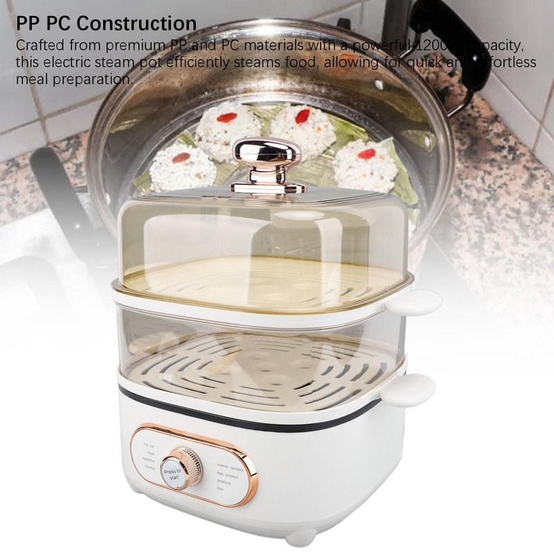 2 Tier Electric Steam Pot, 1200W 10.5L Stackable Multipurpose Cooker Electric Hot Pot 2.5L cooking pot with Steaming Plate for Soup Noodles Oatmeal (US Plug 110V)