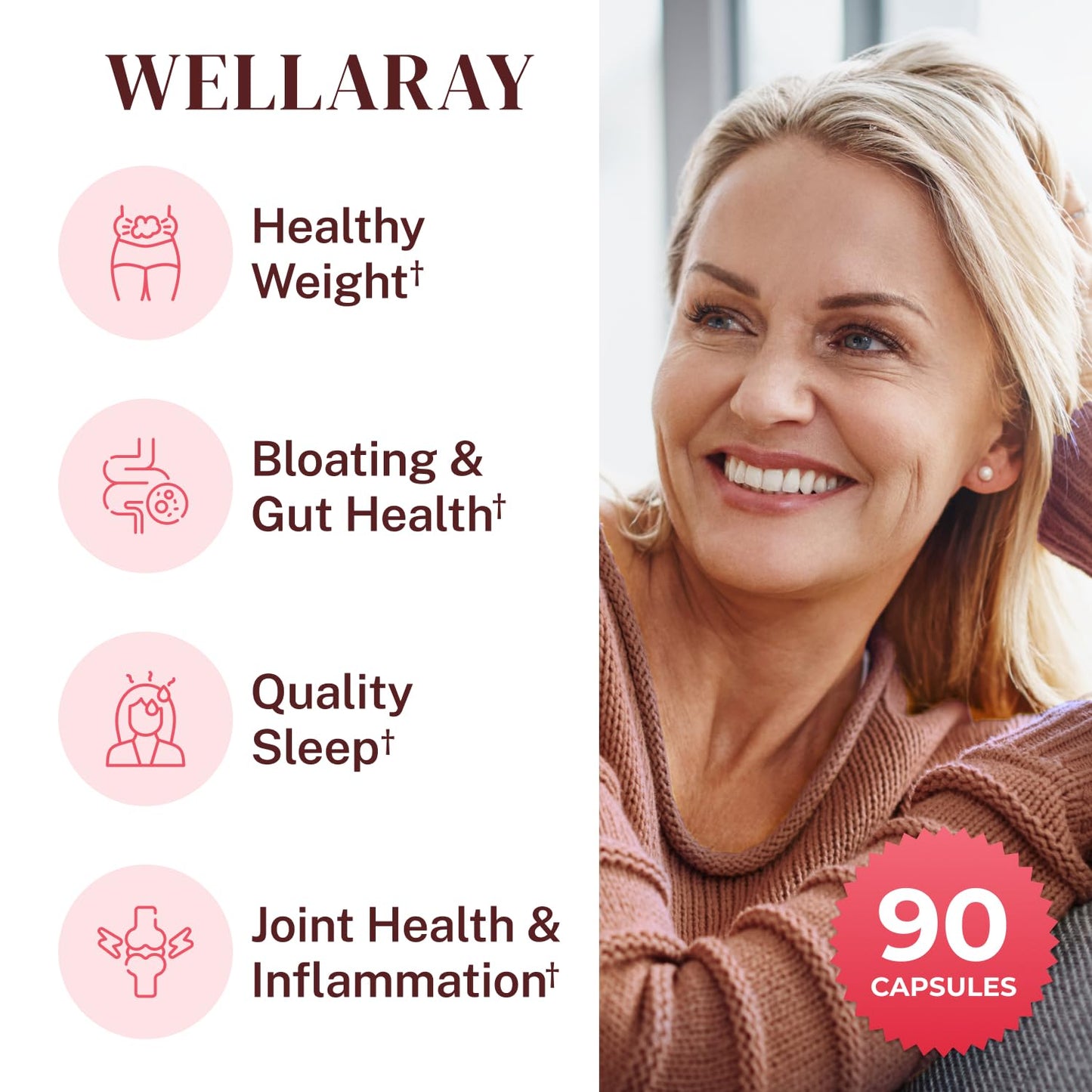 Wellaray Menopause Relief - Probiotics for Women, 68.2 Billion CFU, Turmeric, Maca & Black Cohosh - Supports Gut Health, Hormone Balance, Weight Management, Joint Health, Hot Flash Support,90 Capsules