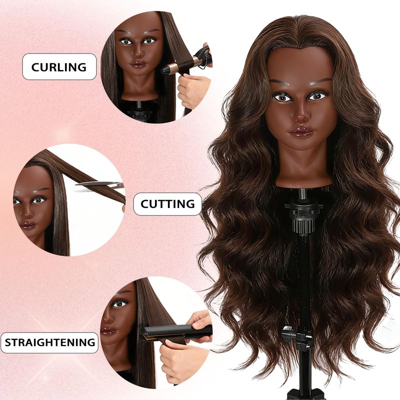 Mannequin Head - 80% Human Hair Training Head for Hair Styling | 26-28 Inch Straight Hair for Cosmetology & Barber Use