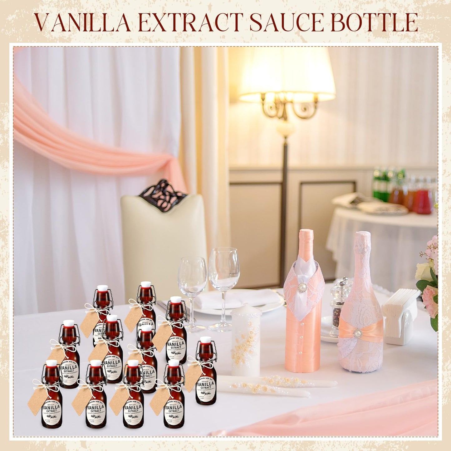 Vesici 8 Sets Swing Top Glass Bottles Set Amber Homemade Vanilla Extract Bottles Vanilla Extract Jars for Christmas DIY Crafts (8 Oz)