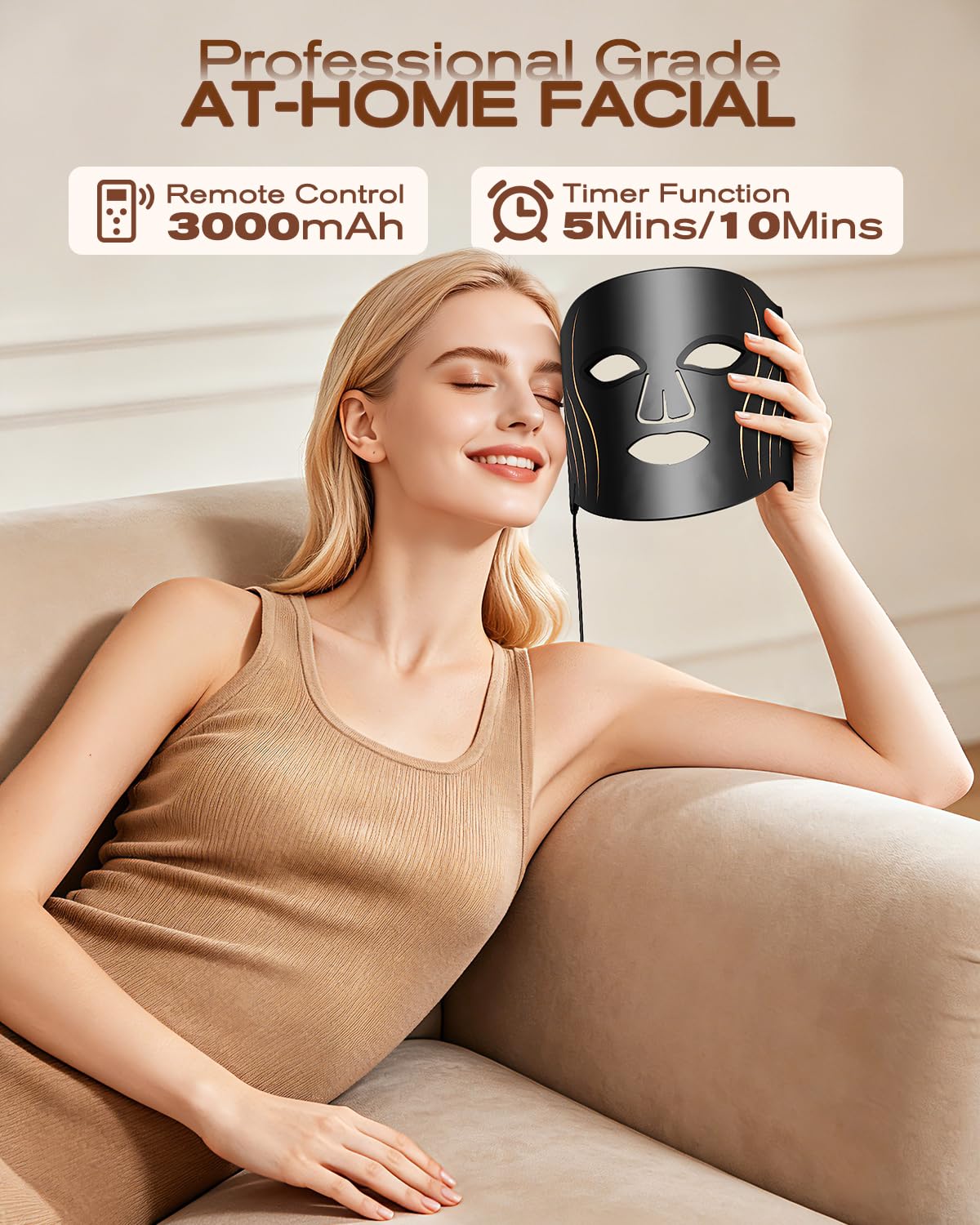 Avvnee FDA-Cleared Red Light Therapy for Face, 4 Modes Red Light Mask for Wrinkles & Skin Texture, LED Face Mask with 850nm NIR, Red, Blue & Amber Light for Glowing Skin, 240 LEDs, 3000mAh Timer
