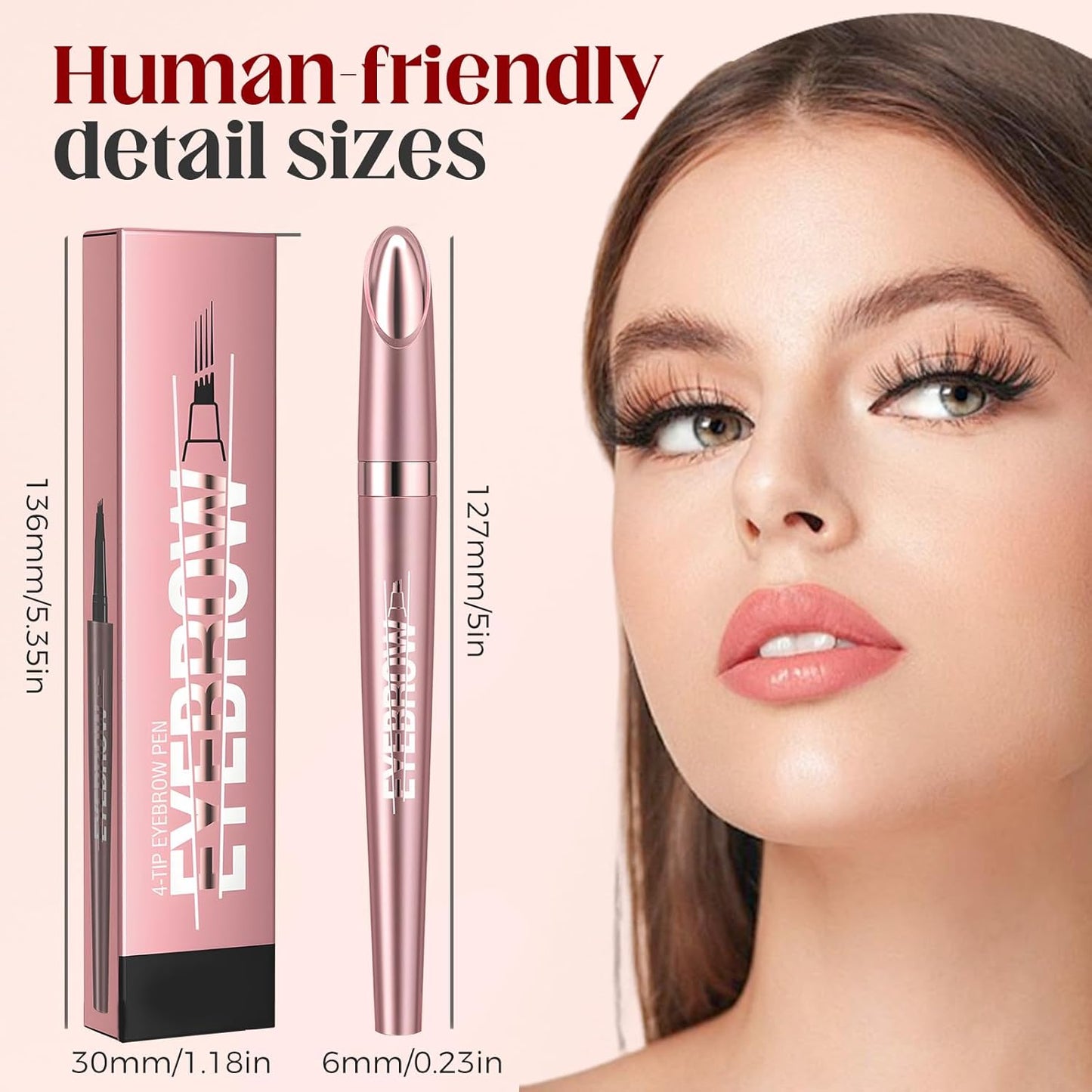 Microblading Eyebrow Pen - 4-Tip 3D Waterproof Brow Pencil for Women | Long-Lasting Natural Makeup (Black)