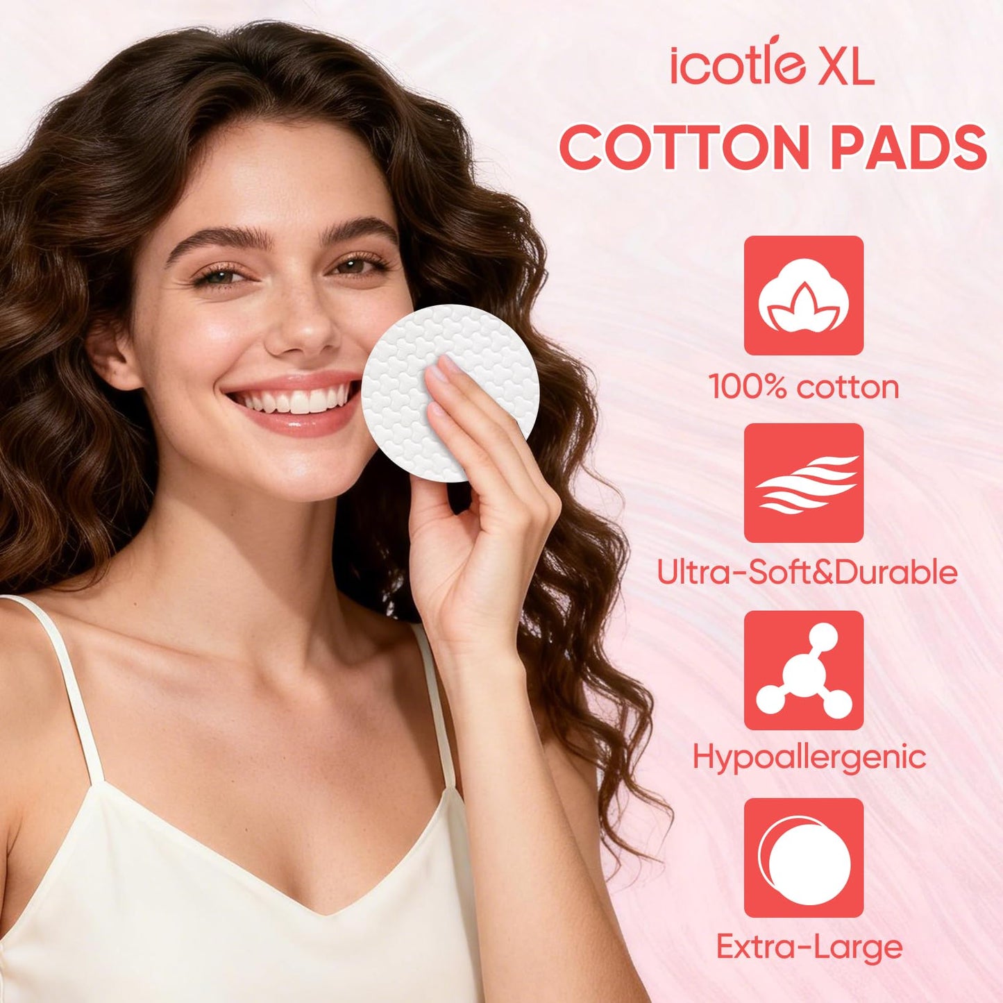 ICOTLE Large Cotton Rounds (400 Count), 100% Pure Cotton Pads, Clover Textured Design, Soft and Lint-Free, for Removing Makeup, Nail Polish, and Cleansing Face