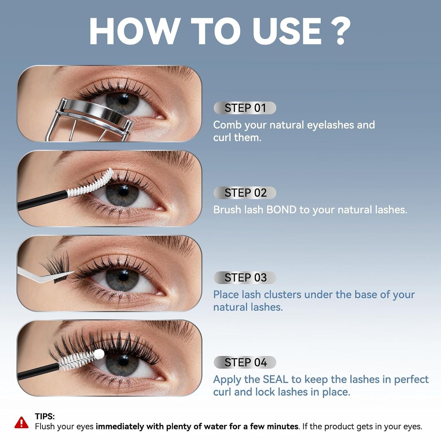 AiryCute Lash Bond and Seal - 150H Long-Lasting Waterproof Eyelash Glue | Strong Hold, Latex-Free, Non-Irritating (White 5ml+5ml)