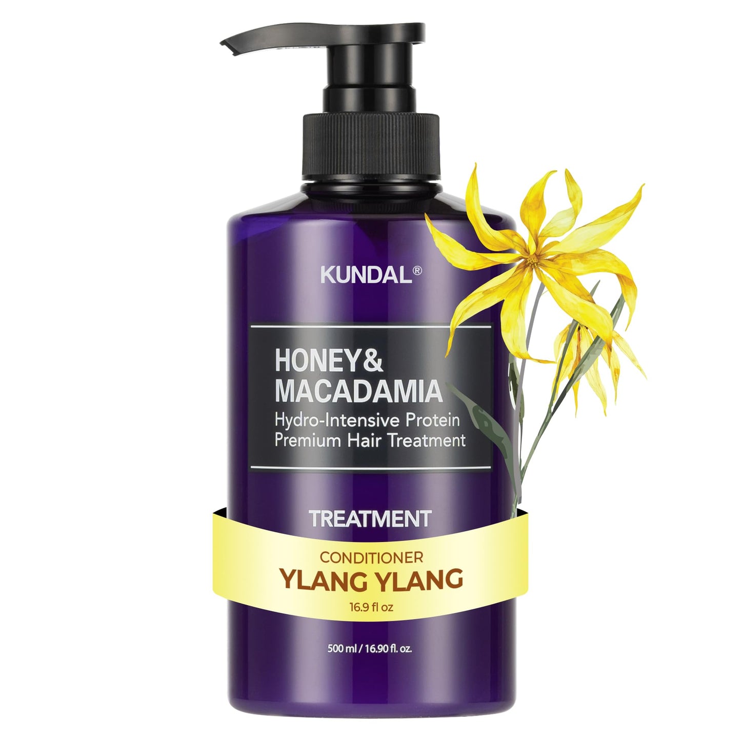 KUNDAL Honey & Macadamia Natural Conditioner, Korean Hair Care Damage Repair, Deep Hydration, Long Lasting Fragrance, with Honey, Argan Oil, Macadamia Oil 16.9fl oz (C. Ylang Ylang)