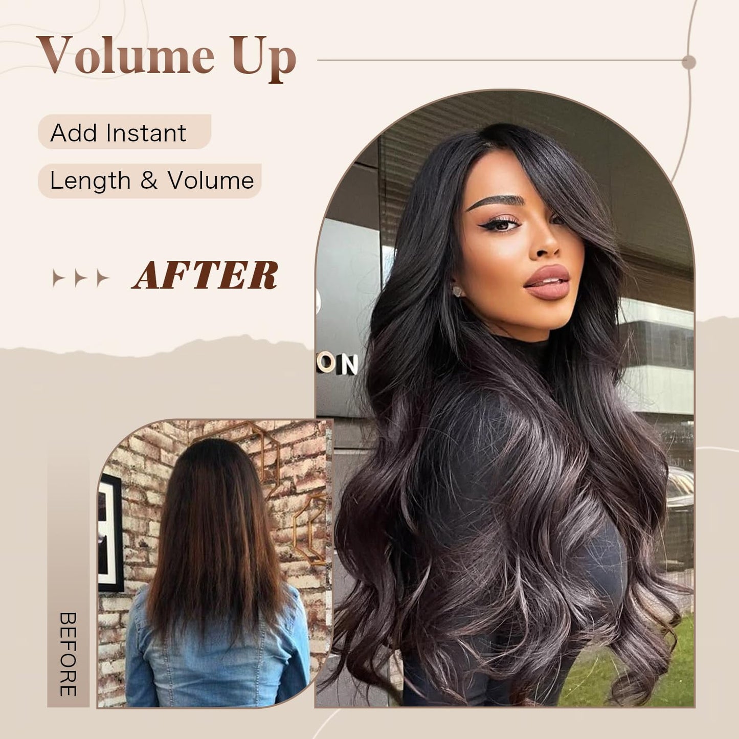 Long Black Wavy Wig for Women - Layered Synthetic Hair with Curtain Bangs | 24-Inch Natural Look