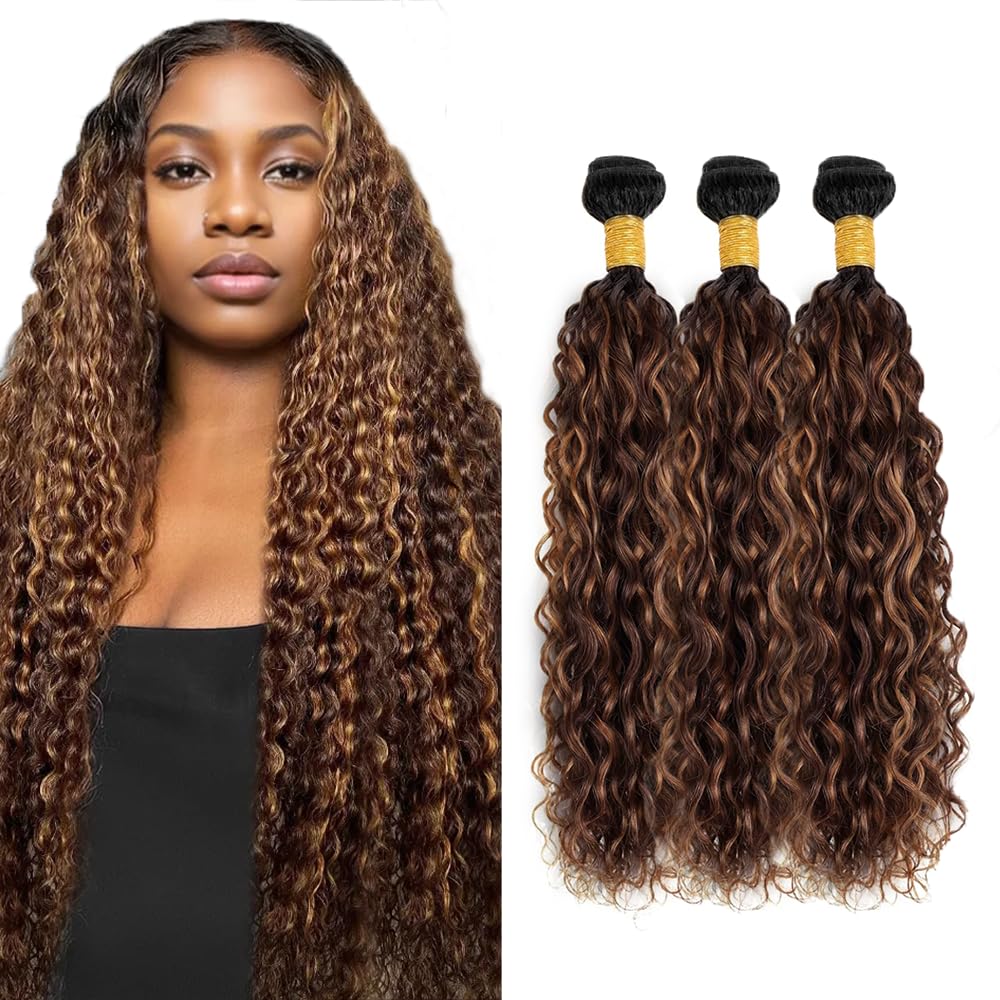 30 32 34 inch Ombre Brown Bundles Highlight Human Hair Bundles P4/30 Water Wave Bundle LadrXadr Brown Human Hair Bundle