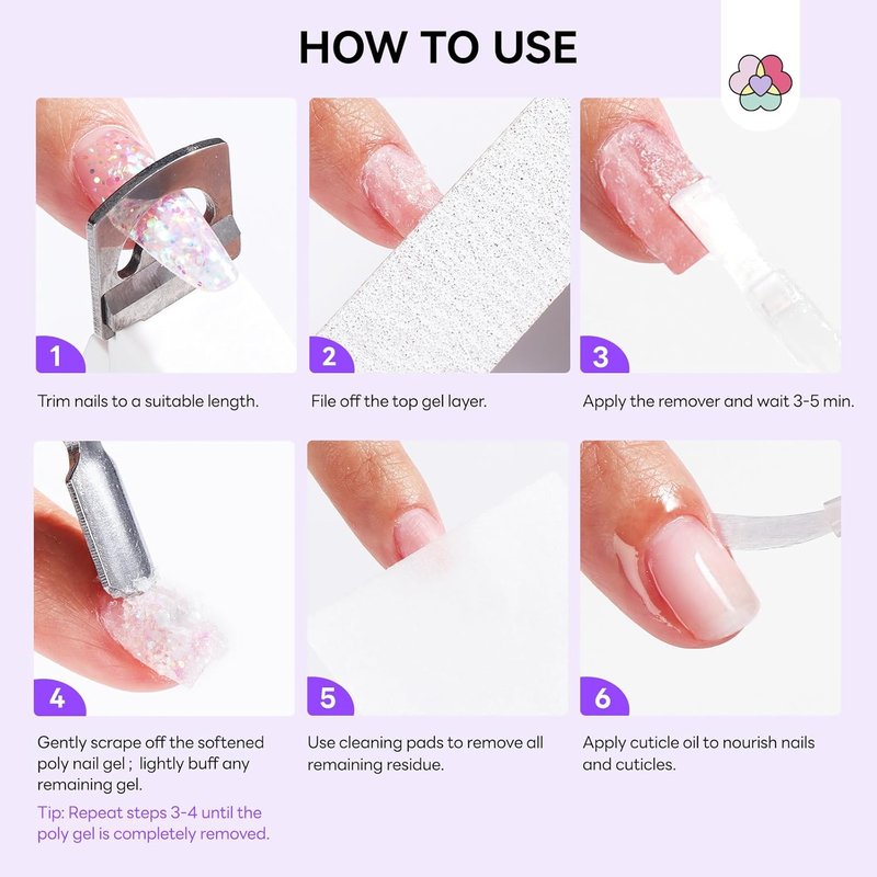 Poly Gel Nail Remover Kit - 2PCS Fast Gel Remover with Cuticle Oil Pen & Scraper | Easy No Soaking Needed