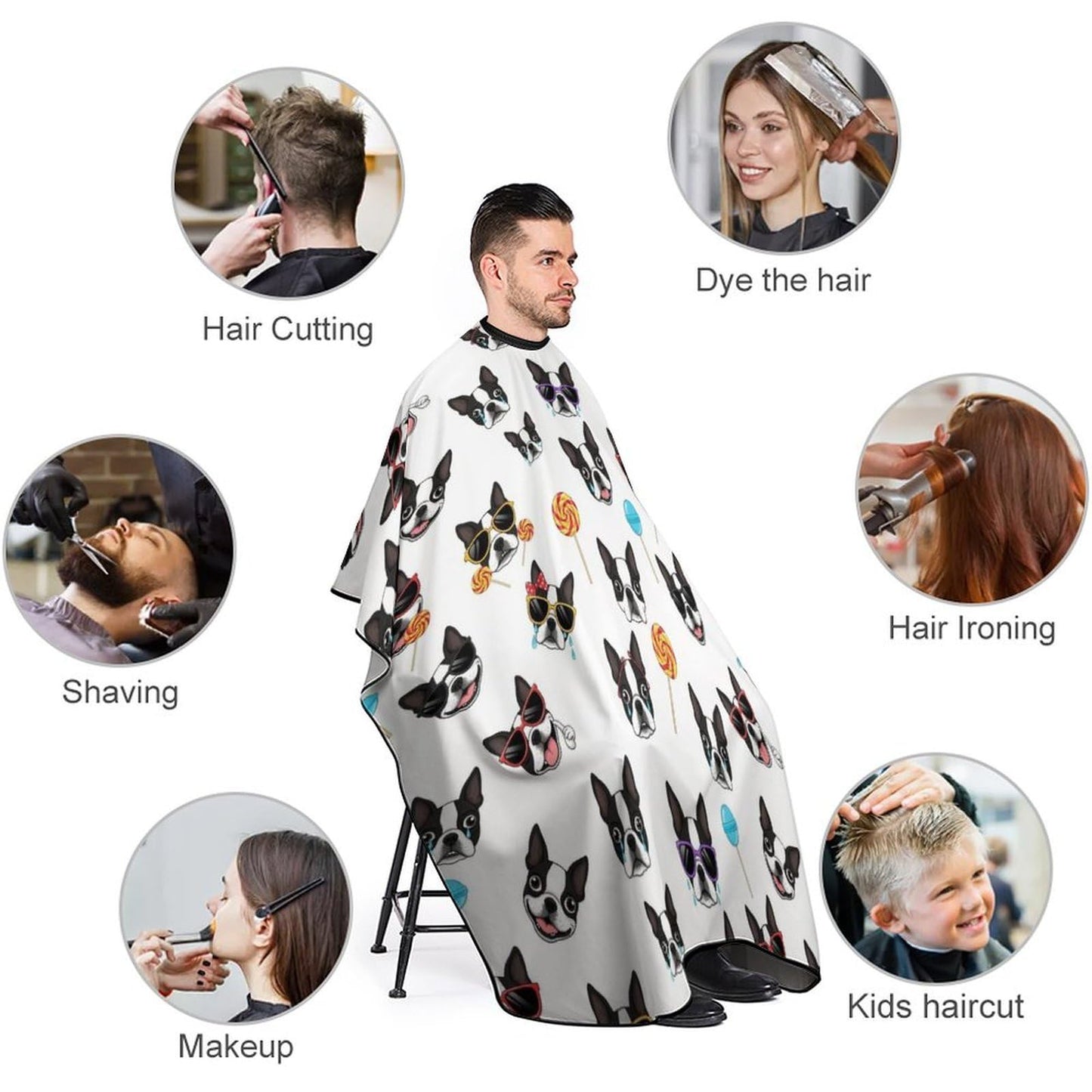 Fashion Salon Barber Cape Professional Hair Cutting Cape with Adjustable Snap Closure Boston Terrier Dog Funny