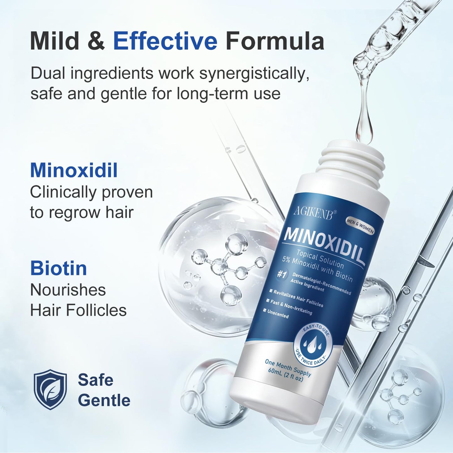 8 Pack 5% Minoxidil with Biotin Hair and Beard Growth Treatment for Men and Women, Liquid Minoxidil Solution for Thicker, Fuller Hair, 8 Month Supply